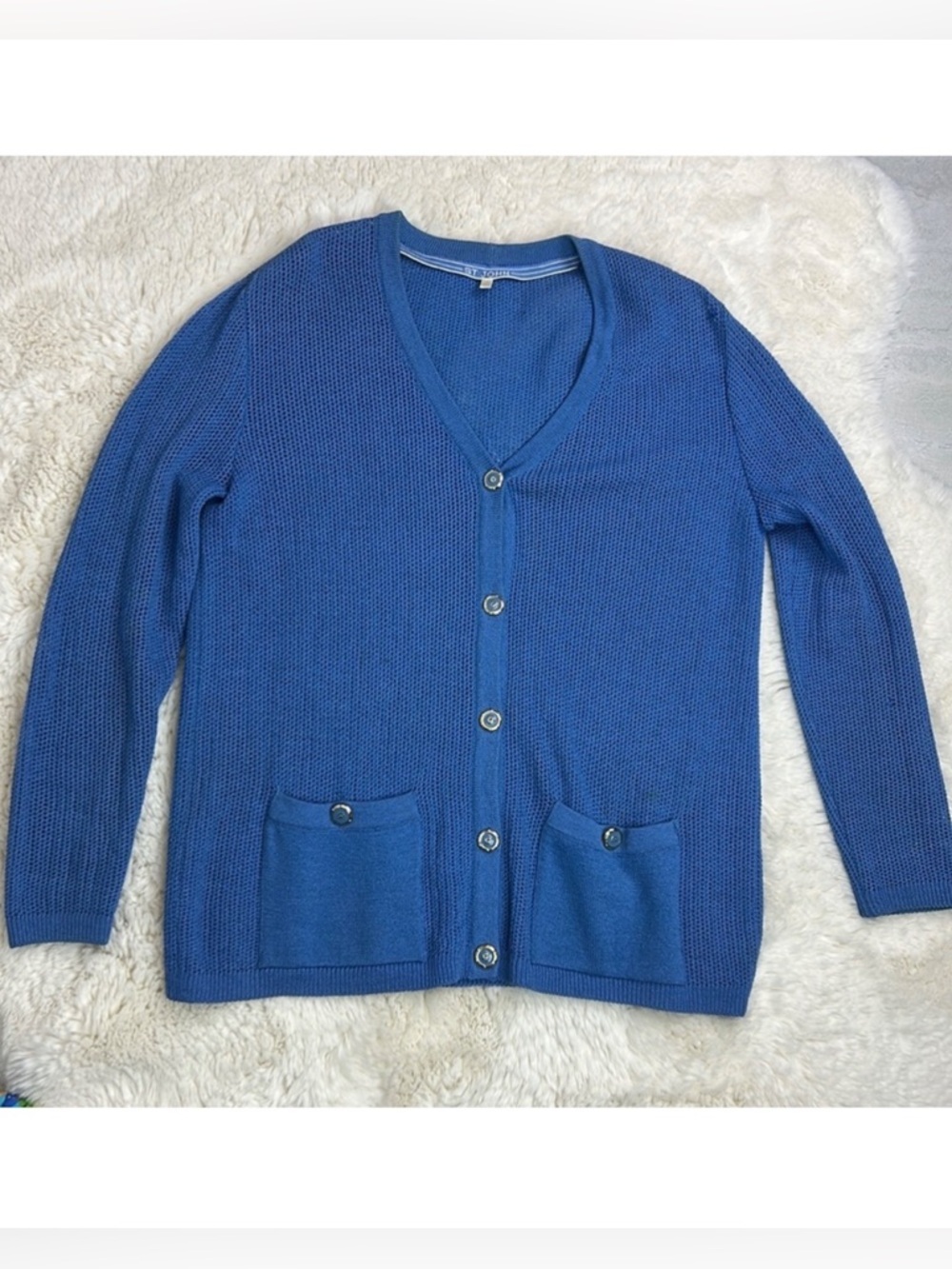 Vintage ST. John Women’s Crochet  Woven Cardigan Sweater with Gorgeous buttons